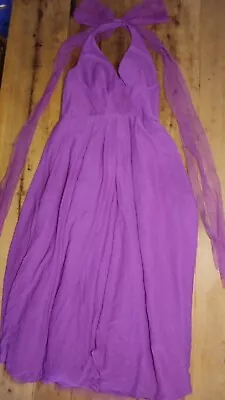 White Vera Wang Womens 14 Violet Purple Maxi Formal Dress Halter V Neck Bow Sash • $44.99