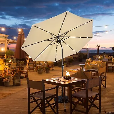 3M Solar Powered LED Lighted Patio Parasol Table Market Umbrella W/Tilt & Crank • £68.95