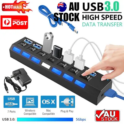 $18.99 • Buy 7 Port USB 3.0 HUB Powered W/ High Speed Splitter Extender PC AC Adapter Cable