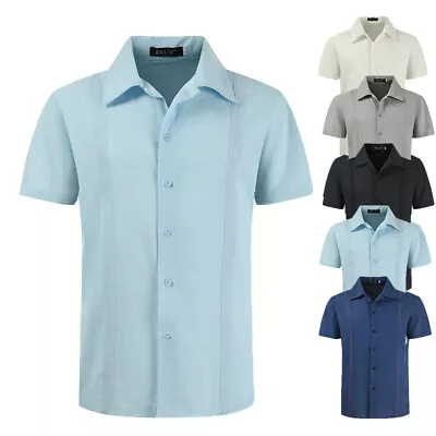 £10.79 • Buy Men Button DownShirts Short Sleeve Hippie Cuban Guayabera Beach Shirt Dress