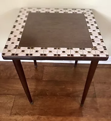 Mid Century Modern Wood End Side Table Mosaic Tile Top Design. 15x15x17” • $80