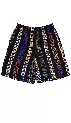 Versace Men's Black / Multicolor Greca Neon Print Silk Shorts • $125