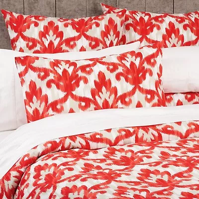 LAURA ASHLEY Ikat Red SINGLE Bed Quilt Cover Set - New - Cranberry Beige • £27.92