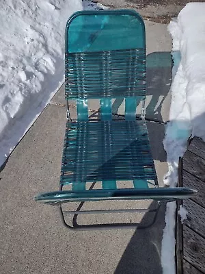 VTG NOS Lawn Lounge Chair Patio Chaise Vinyl Jelly Tube Folding Retro Blue • $49.99