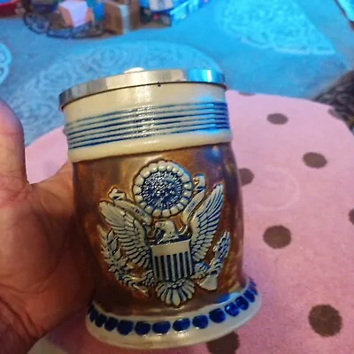 Goebel Merkelbach Salzglasur  Lidded Stein Pottery Glaze Finish USA Eagle  • $59