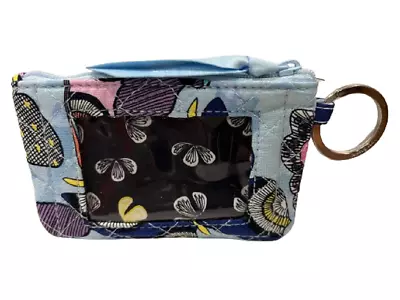 Vera Bradley Zip Id Case Butterfly By Blue Purple Cotton Key Ring Coin Purse New • $14.99