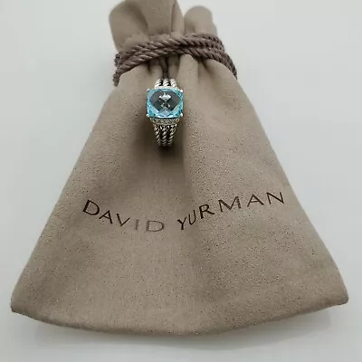 David Yurman Sterling Silver Petite Blue Topaz & Diamond Wheaton Ring Size 7 • $185.40