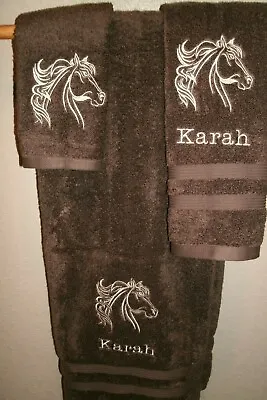 Horse Head Outline Personalized 3 Piece Bath Towel Set Any Color Choice Western • $28