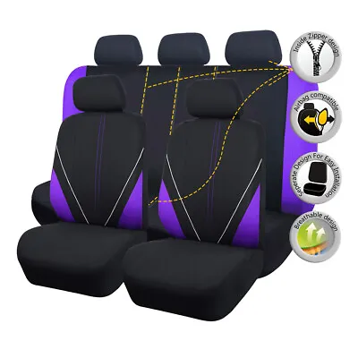 $49.99 • Buy Car Seat Covers Universal Full Set Rear Split Fashion Purple For Most Car SUV