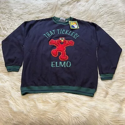 Vintage 90s Tickle Me Elmo Sesame Street Ringer Crew Sweatshirt Size XL NWT • $29.99