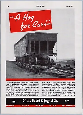 1937 Union Switch & Signal Railway Ad Railroad Train Hump Yard Car Retarders • $23.94