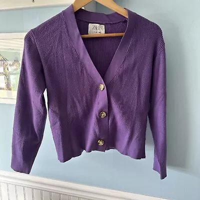 Zara Girls Kids Purple Knit Ribbed Sweater Cardigan Size 13-14 Years • $0.99