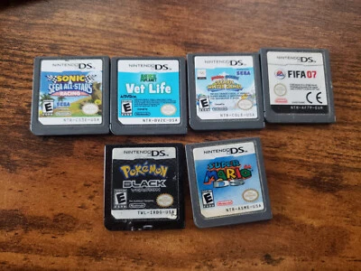$120 • Buy Nintendo DS Black Pokemon Mario 64 Sonic Vet Winter Fifa 07 Lot Of 6 Games