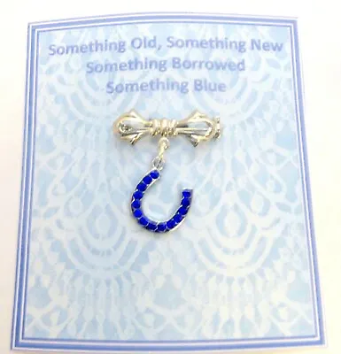 £4.45 • Buy Something Blue Good Luck Horseshoe Brooch For Bouquet/Garter +Gift Card & Bag