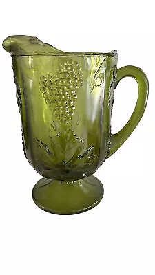 Vintage Green Footed Heavy Glass Pitcher Harvest Grapes Pattern • $26.10