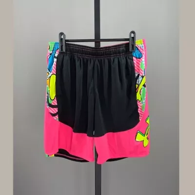 NEW Under Armour Athletic Shorts Girls Large Black Pink Gym Sports • $15.74