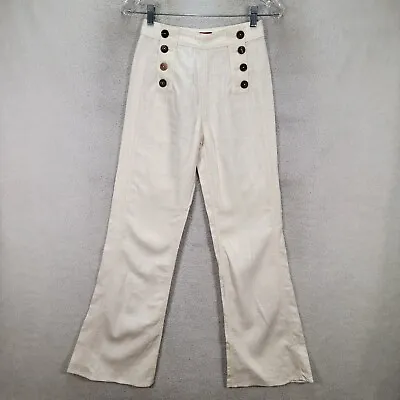 Staud Women Pants Size 2 Ivory Linen Sailor High Rise Button Flared Boho Trouser • $72.95