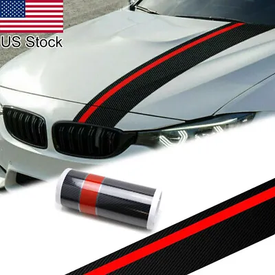 Carbon Fiber Layer W/Red Front Hood Rally Racing Stripe  Decal Sticker Universal • $18.99