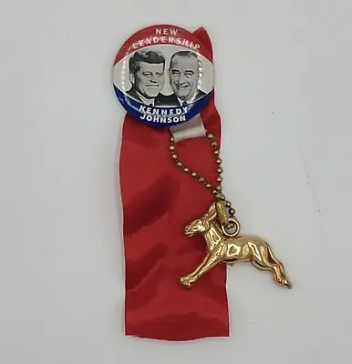 1960 John F. Kennedy Campaign Button Red Ribbon Donkey • $22