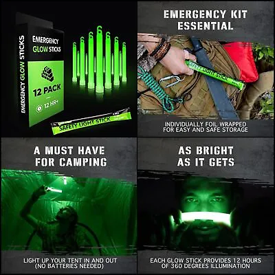 12 Ultra Bright Emergency Glow Sticks - Individually Wrapped Lasting Industrial • $18.21