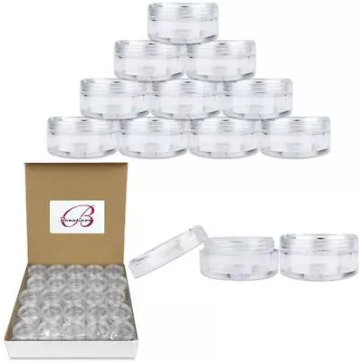 50 New Empty 5 Grams Acrylic Clear Round Jars - BPA Free Containers For • $11.19