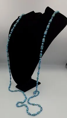 £9.95 • Buy Vintage Blue Glass Hand Painted Blue Beads Flapper Style Long Hand Knotted 58 In