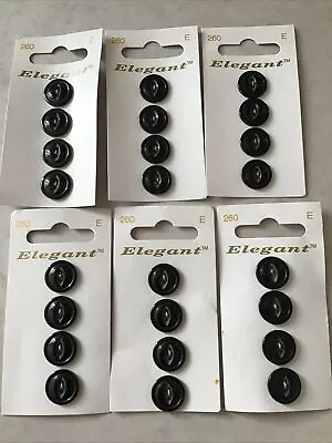 £1.95 • Buy 6 Cards Of Elegant Black Shiny 16mm Fish Eye Buttons 2 Holes Sewing/Knitting 260