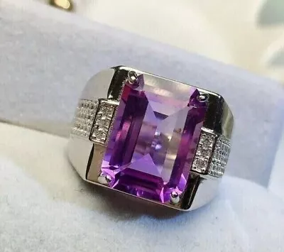 14K White Gold Plated 4CT Emerald Lab Created Amethyst Men's Engagement Ring • $142.50