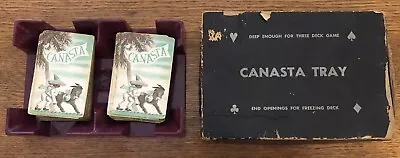 Vintage 1950's Canasta Card Tray Marbled Red W/Box 2 Decks & Instructions • $15