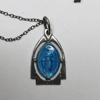 Lovely Antique Silver Blue Enamel Religious Pendant ¿ Marius Hammer ? • £120