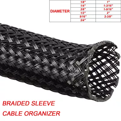 PET Cable Sleeve Braided Wire Loom Mesh Expandable Braid Sleeving Tube Harness • $18.99