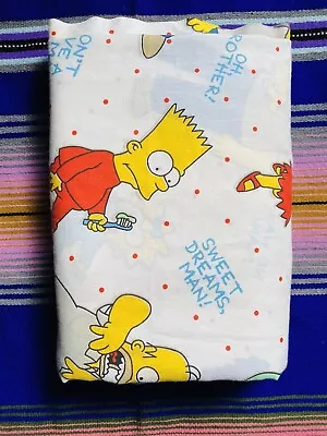 Vintage 1990 The Simpsons Twin Flat Bed Sheet *Lisa Homer Bart Marge Fabric 90s • $28.20