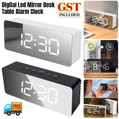 Digital Led Mirror Desk Alarm Clock Table Temperature Time Snooze USB Battery • $16.99