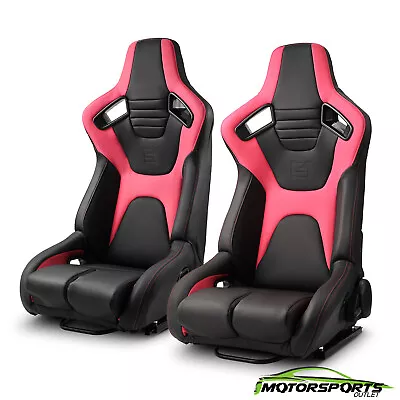 Universal PVC Reclinable Black+Pink Sport Racing Seats Pair With Slider • $416.98