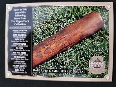 2000 Upper Deck Yankee Legends Babe Ruth Used Red Sox Bat Entry Card  • $2.99