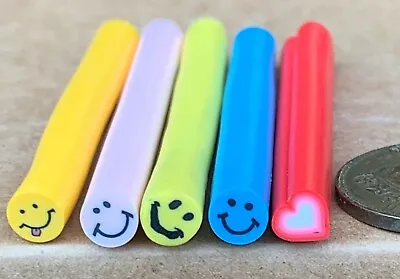 5 Assorted Smiley Fimo Canes Nail Art Tumdee 1:12 Scale Dolls House Set 1 • $1.25