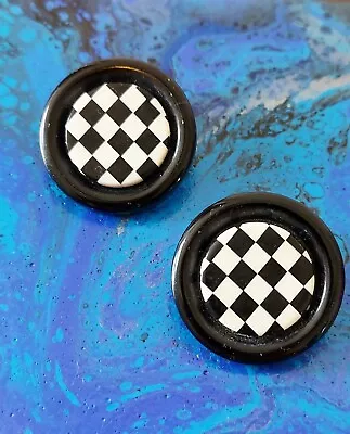 £13.77 • Buy Vintage 60s Black & White Two Tone Checkerboard Clip On Earrings 50s Clip Ons 