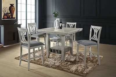 Kings Brand - 5 Piece Counter Height Dining Set Table & Chairs Wash White • $545.99