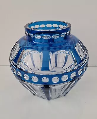 $599 • Buy Antique Art Deco Val St Lambert Cut To Clear Lead Crystal Blue Vase, Rare!