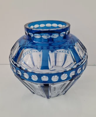 $599 • Buy Antique Art Deco Val St Lambert Cut To Clear Lead Crystal Blue Vase, Rare!