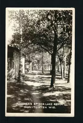 Manitowish Wisconsin WI 1922 RPPC Koerners Spider Lake Resort Cabin Row In Woods • $15.98