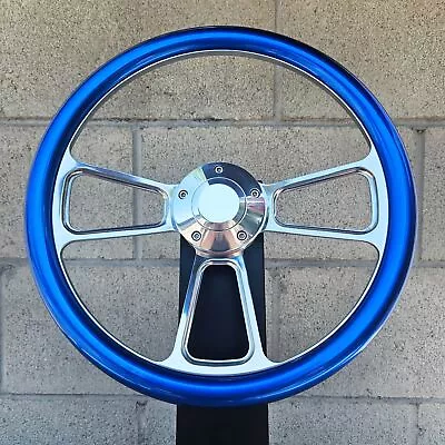 14  Polished Half Wrap Steering Wheel Metallic Blue Chevy Muscle C10 Ford Rod • $123.49