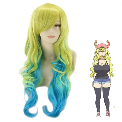 Anime Long Curly Wavy Bangs Heat Resistant Cosplay Wig Synthetic Ombre Lolita • £14.99