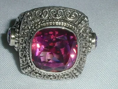 Stunning- Large Sarda Sterling Silver Pink Mystic Topaz Ring- Size 5! • $79