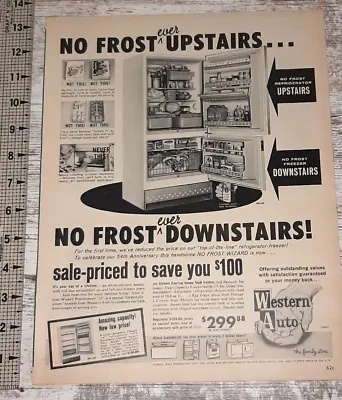 1963 Wizard Refrigerator Vintage Print Ad Frost Free Freezer Western Auto Stores • $8.53