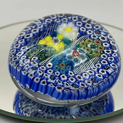Vintage Millefiori Murano Style Blue Art Glass 2.5” Paperweight Italy ? Mint • $29.50