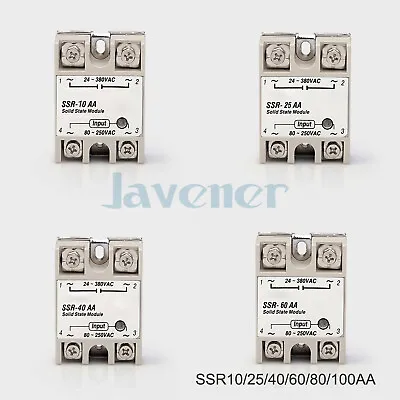 10/25/40/50/60/80/100A AC-AC Input 80-280VAC SSR Single-phase Solid State Relay • $8.81