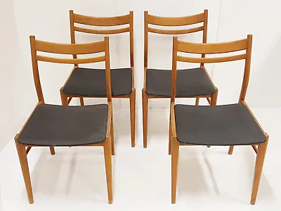 Suite 4 Chairs Scandinavian Danish 1960 Vintage Teak & Leatherette 60S 60'S • $5805.32