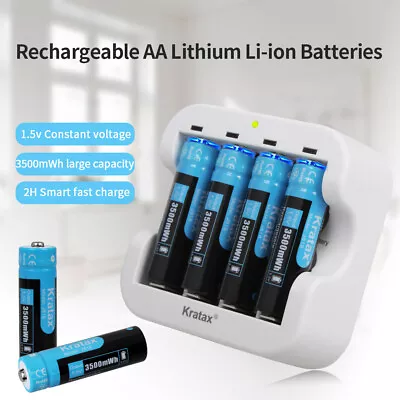 1.5V USB Rechargeable AA Lithium Battery 3500mwh Li-ion Batteries Charger Lot  • $38.50