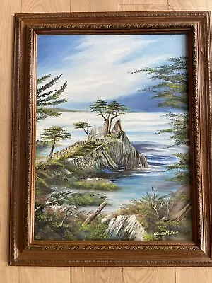 Vintage Wanda Miller Painting Of Lone Cypress Tree Point Monterey Bay California • $48
